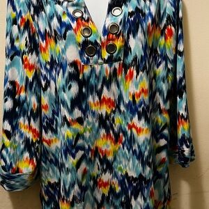 Blue Graphic Embellished 3/4 Sleeve Tunic